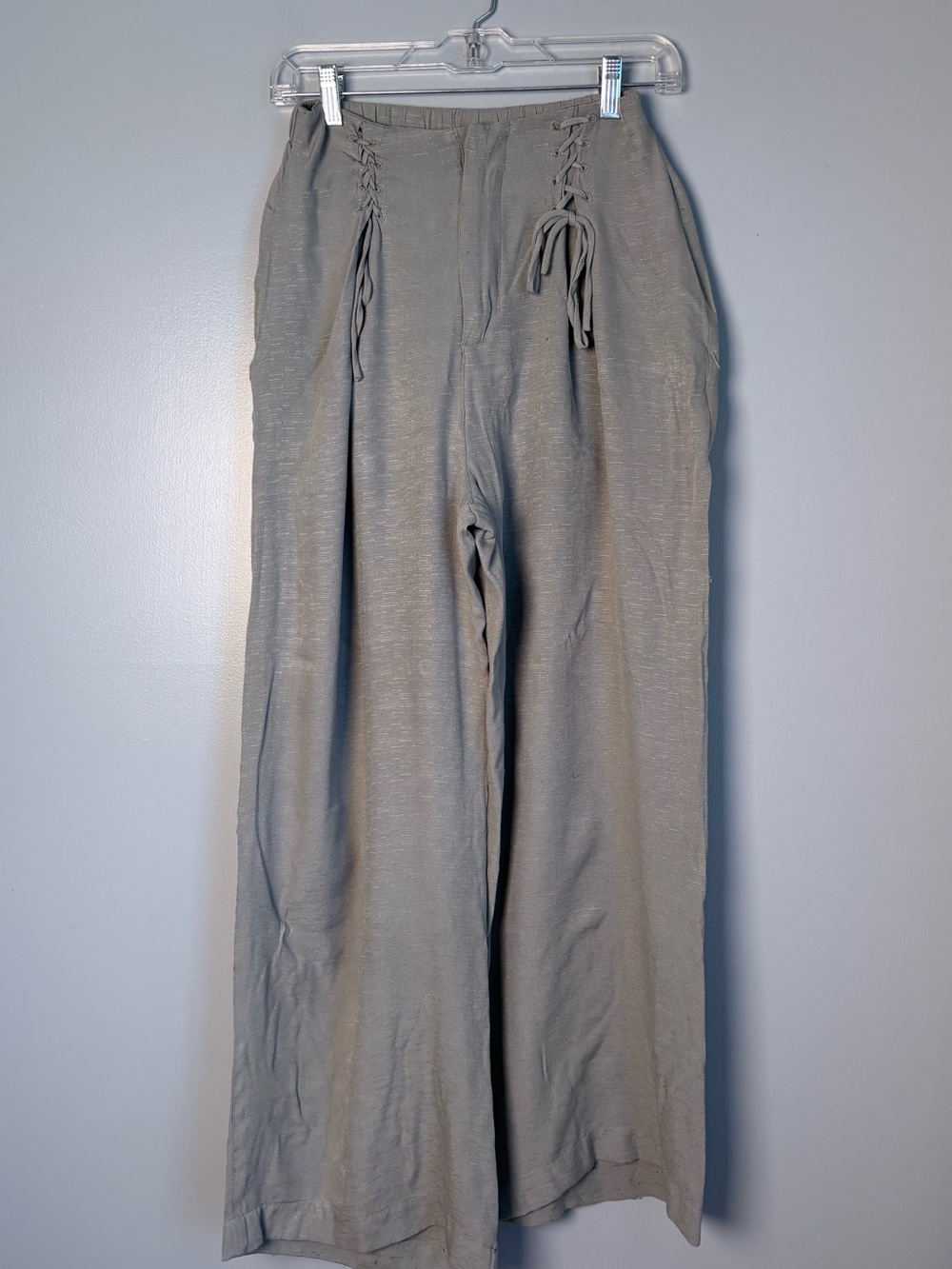HYFVE Lace Up High Waist Sage Grey Wide Leg Pants - Medium